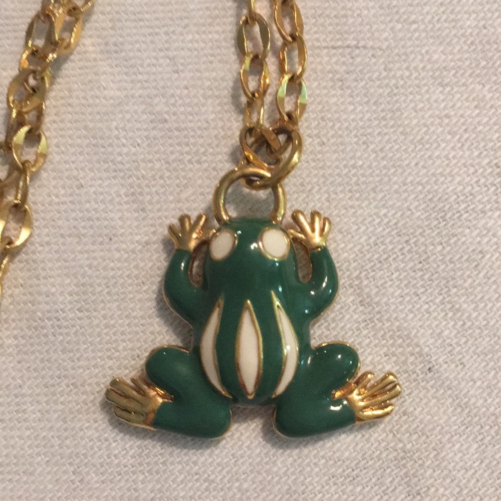 J. Crew Gold Toned Long Pendant Necklace with Frog charm